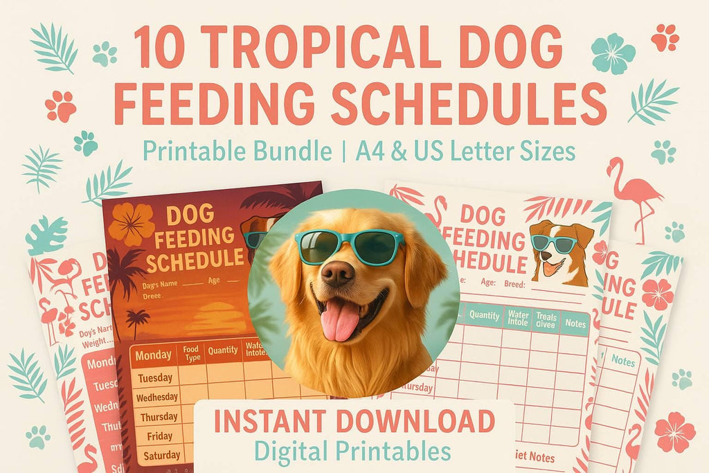 Tropical Dog Feeding Schedule: Pet Tracker, A4 & US Letter (PDF Download)