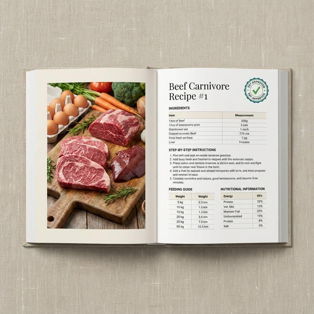 VET-APPROVED Dog Food Recipe Book - 100 Raw Carnivore Recipes | Homemade | Printable PDF | Digital Download